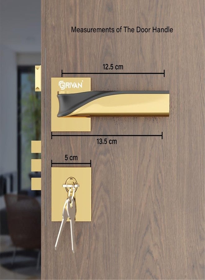 GRIVAN Elegance Brass Mortise Lock for Door, Bedroom, Balcony, Store Room Handle Set for Main & Internal Doors Durable Lock Body & 3 Keys Included (Gold, Black Finish) | 2 Years Warranty - Image 4